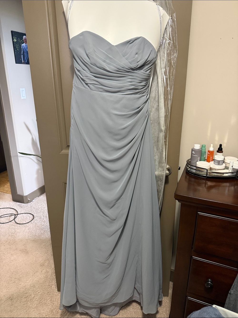 Alfred Angelo Strapless Ruched Evening Gown in Light Gray
